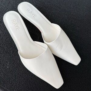 RAYE Cream Pointed Leather Slip-On Mule Heels